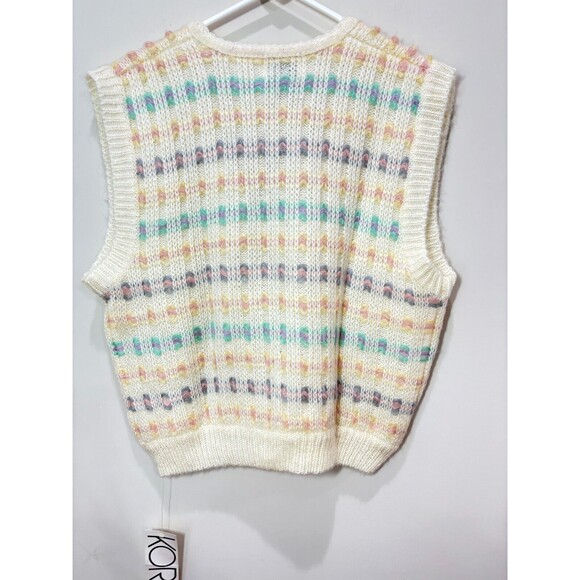 VTG Koret NEW Cream Pastel Knit Sweater Vest Women XL Rainbow Stripes Grannycore - Picture 5 of 9